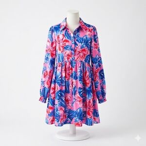 Lilly Pulitzer Womens Long Sleeve Babydoll Multi Arlie Floral Print Dress Size L
